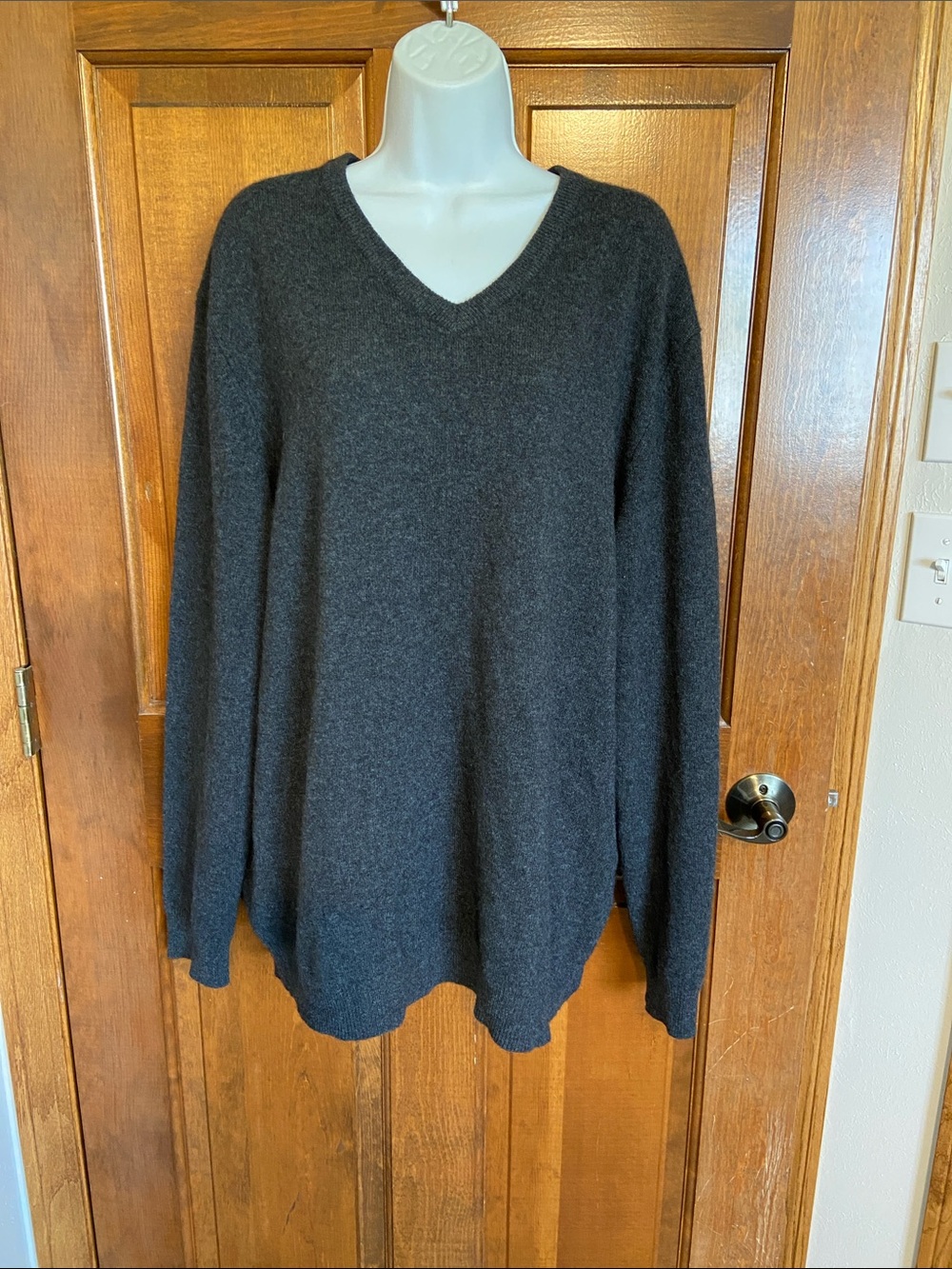 Club Room 100% Cashmere Dark Black/Gray V-Neck Sweater Business Men's XXL